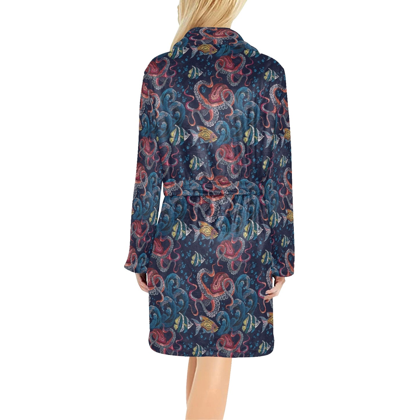 Underwater Giant Squid Print Design LKS302 Women's Fleece Robe