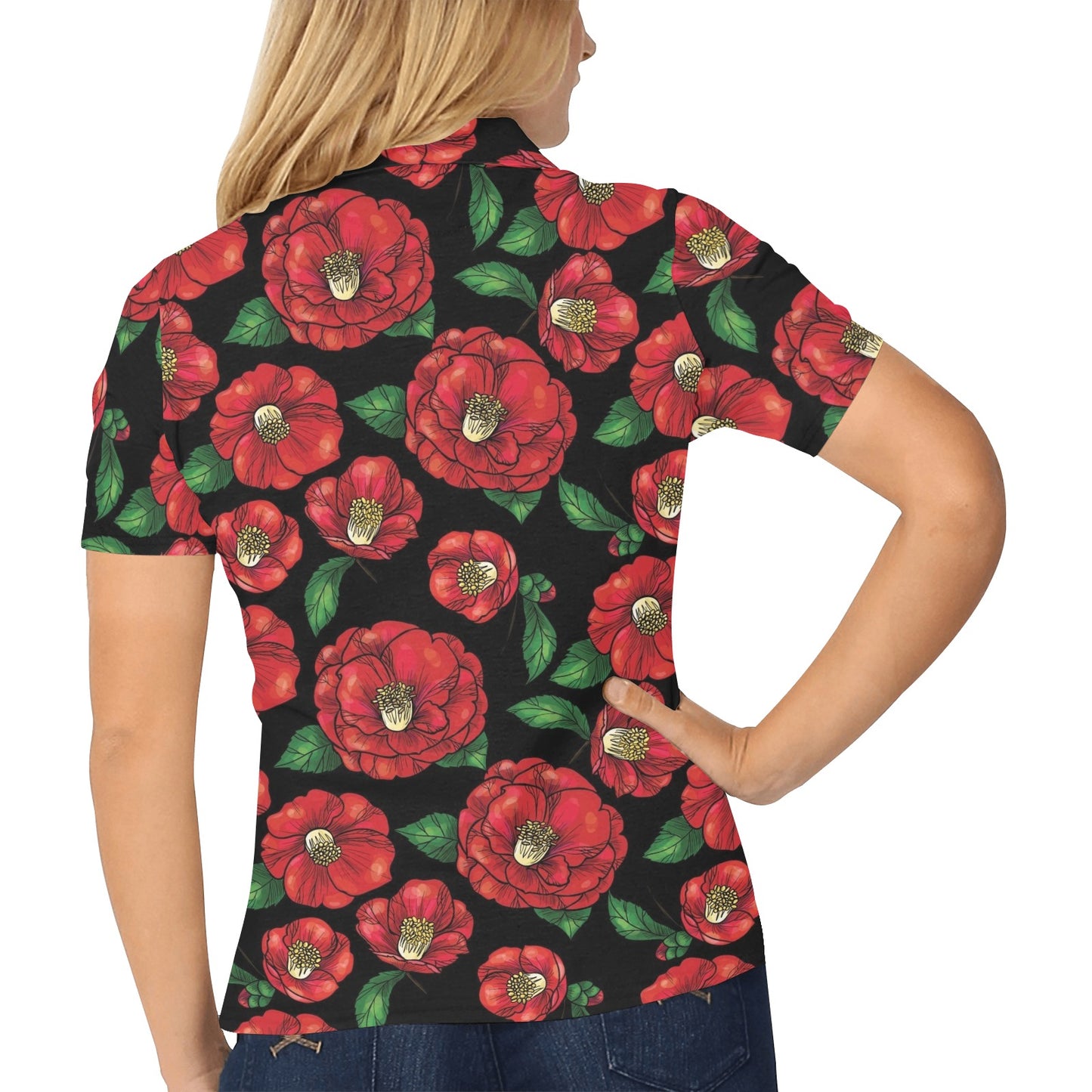 Camellia Pattern Print Design CM07 Women's Polo Shirt