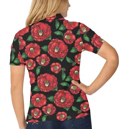 Camellia Pattern Print Design CM07 Women's Polo Shirt
