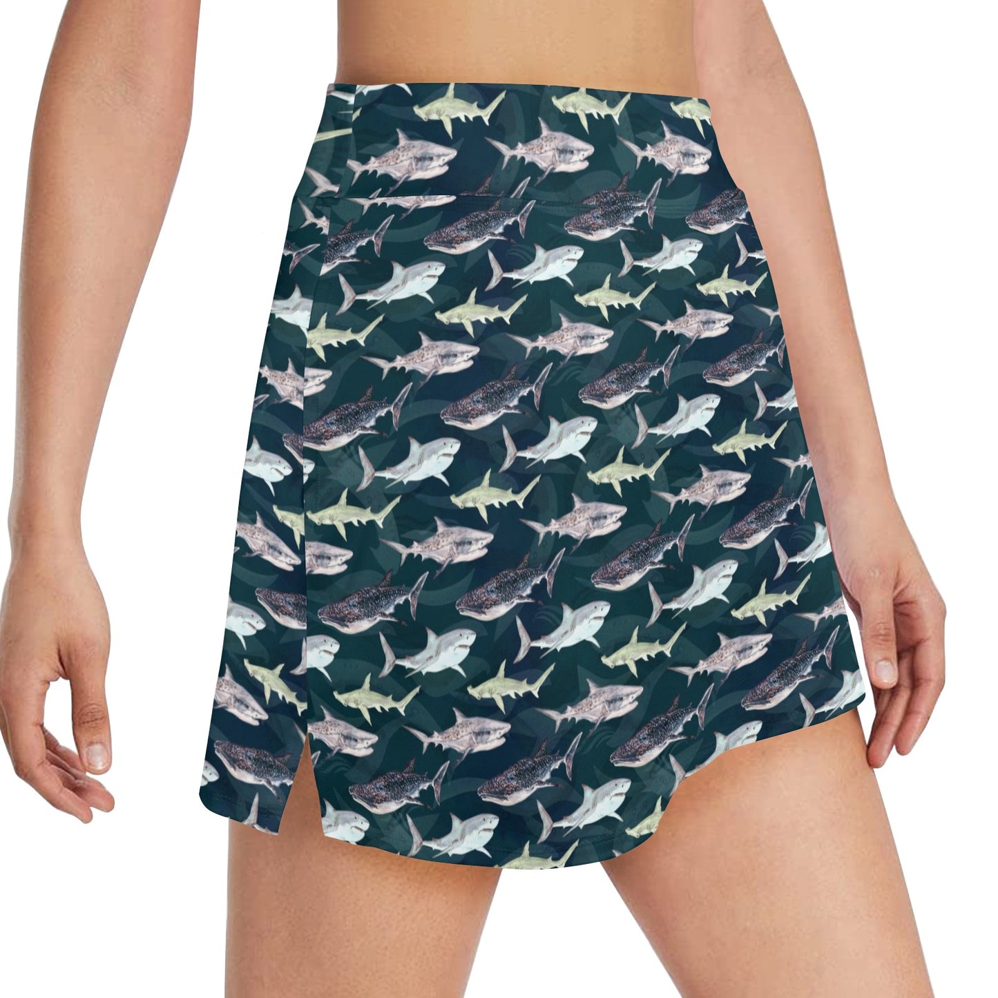 Shark Pattern Print Women's Golf Skirt with Pocket