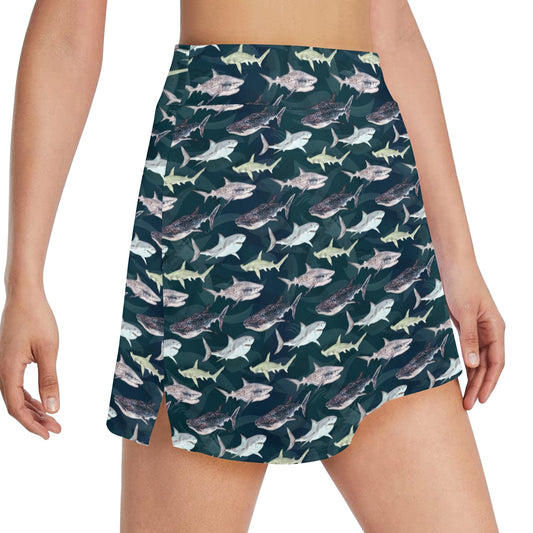 Shark Pattern Print 17" Golf & Pickleball Skort with Pockets