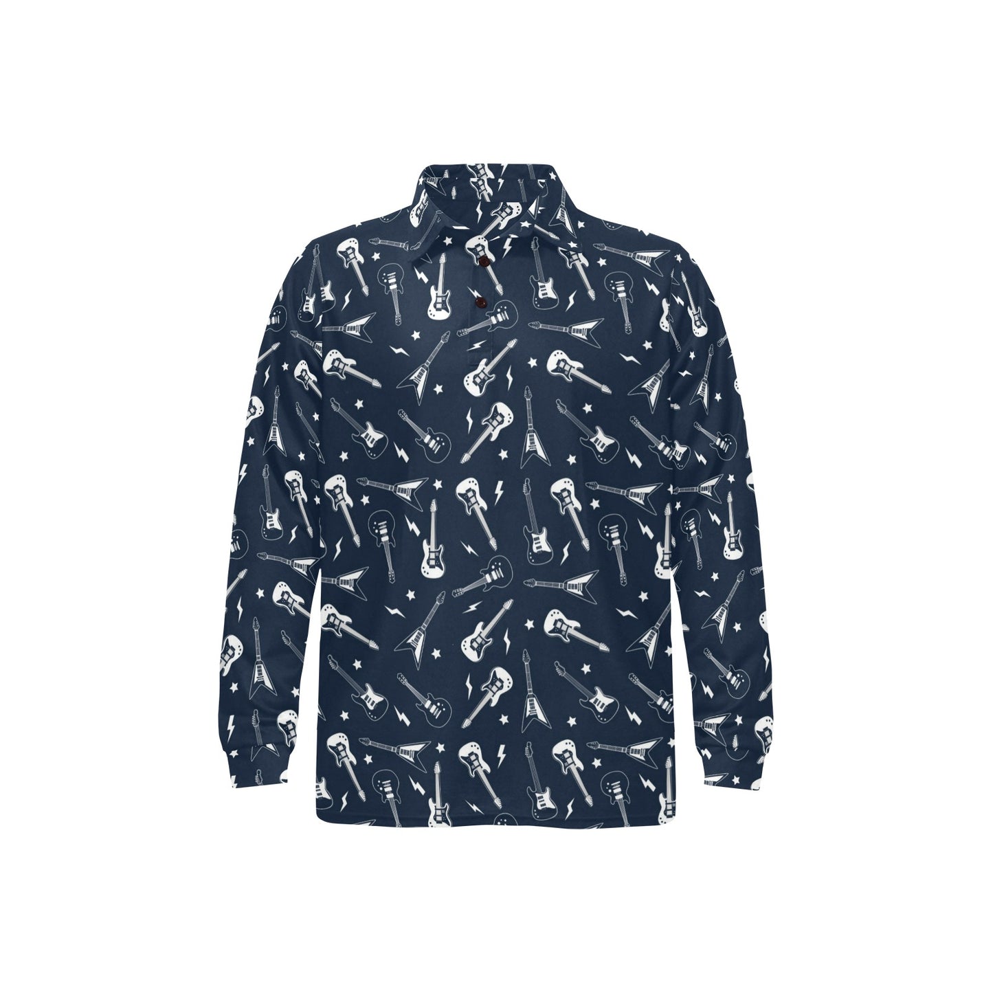 Electric Guitar Print Design LKS402 Long Sleeve Polo Shirt For Men's