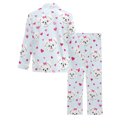 Maltese Pattern Print Design 03 Men's Long Pajama Set