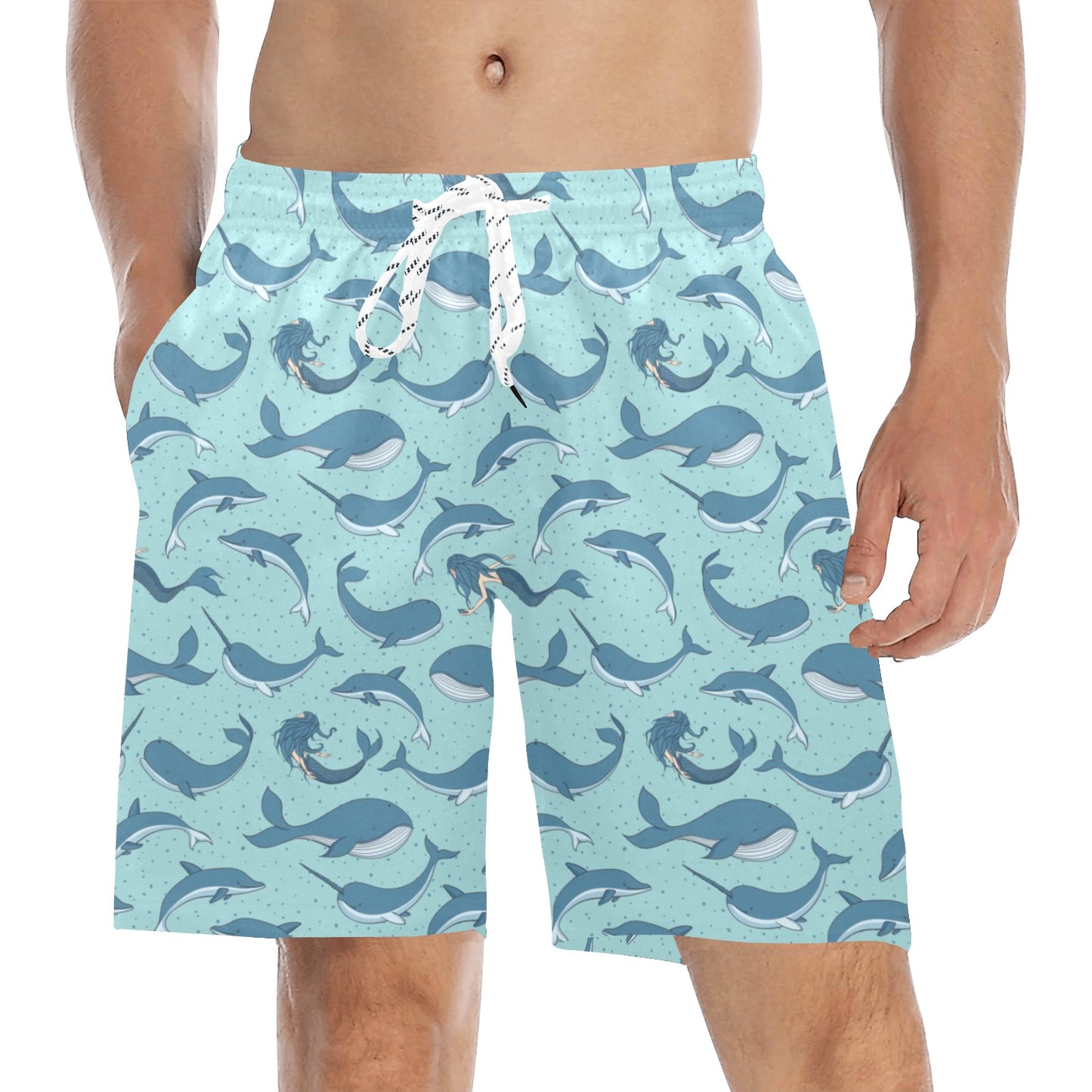 Narwhal Themed Print Men's Swim Trunks Beach Shorts