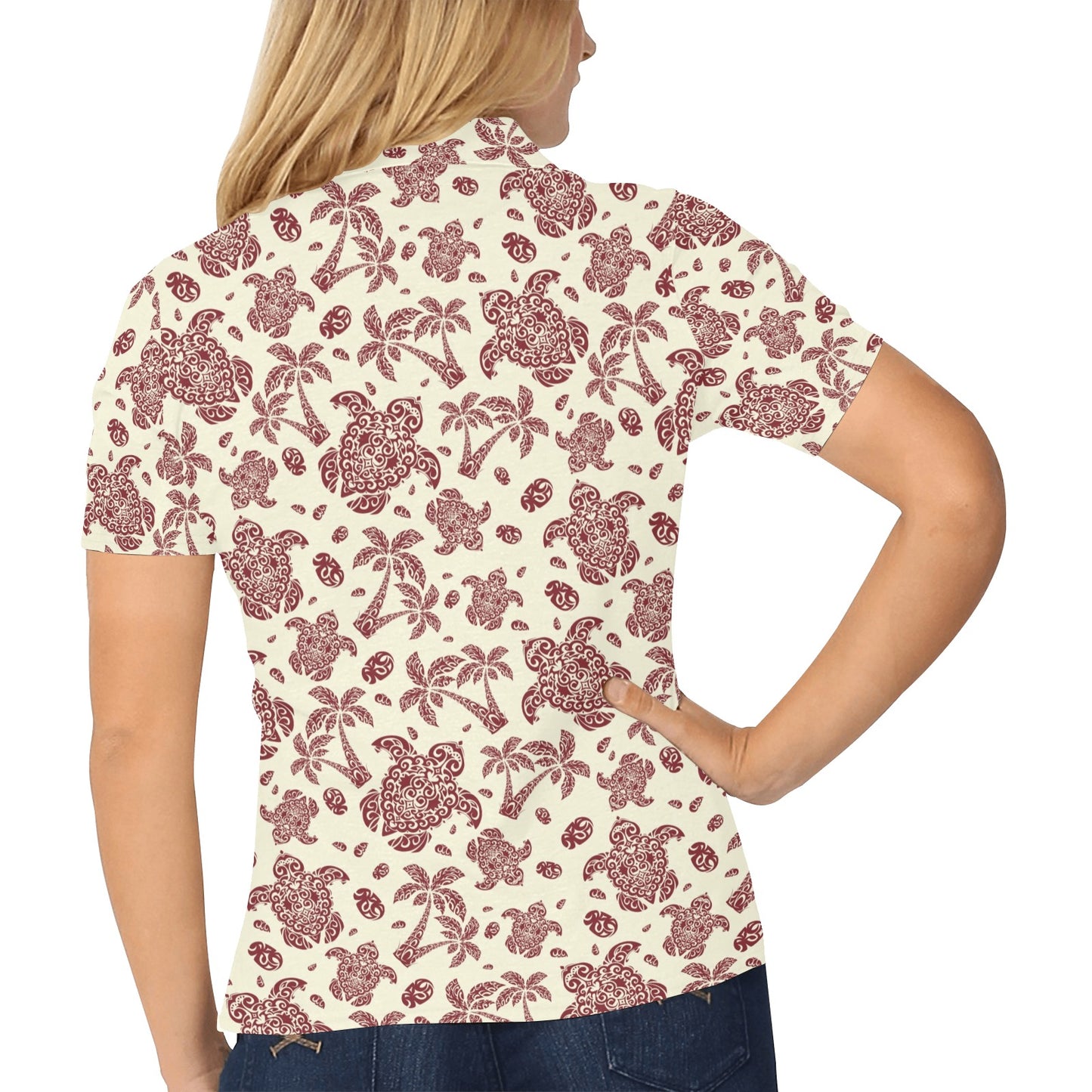 Polynesian Tattoo Turtle Themed Women's Polo Shirt