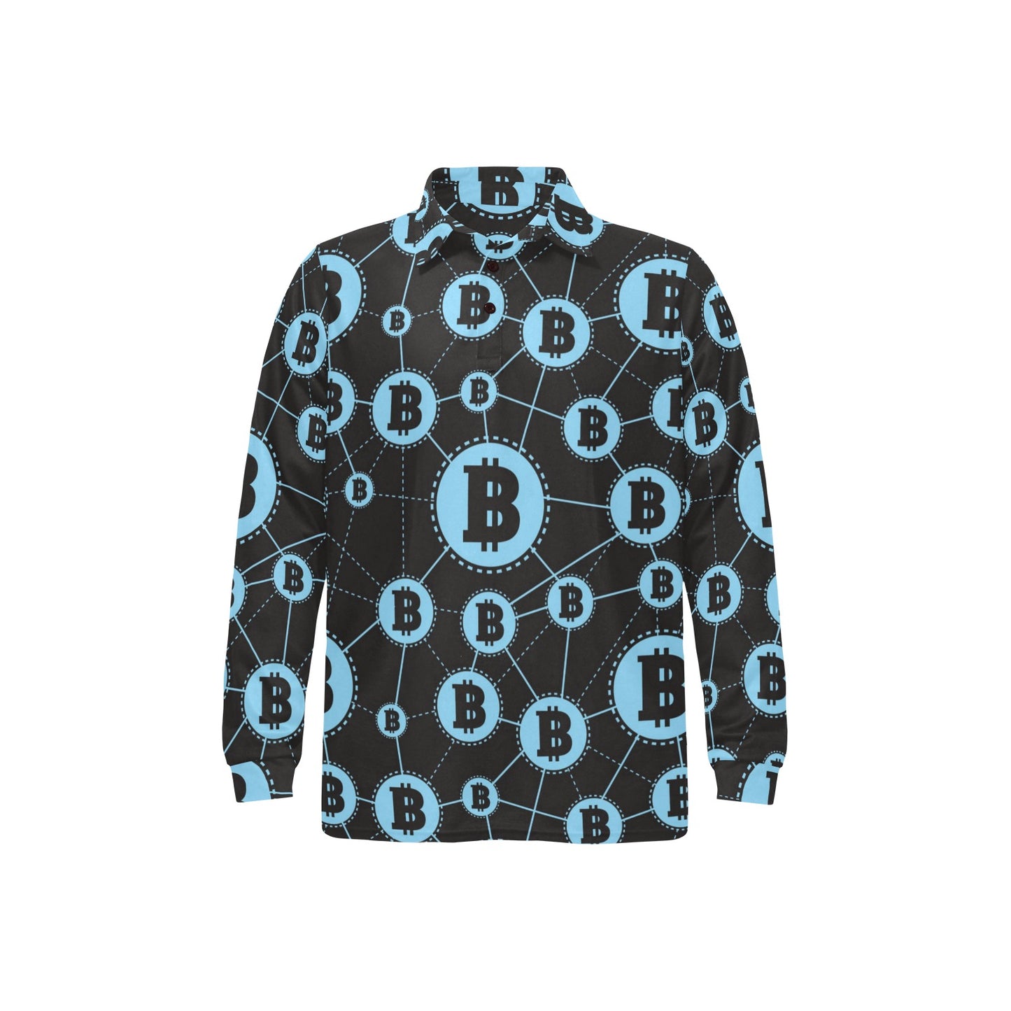 Cryptocurrency Pattern Print Design 02 Long Sleeve Polo Shirt For Men's