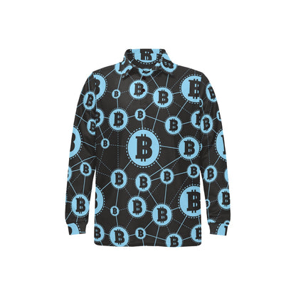 Cryptocurrency Pattern Print Design 02 Long Sleeve Polo Shirt For Men's