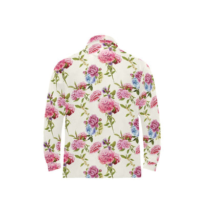 Carnations Pattern Print Design CN02 Long Sleeve Polo Shirt For Men's