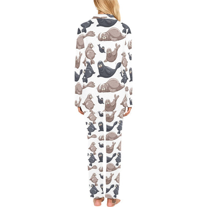 Sea Lion Pattern Print Design 02 Women's Long Pajama Set