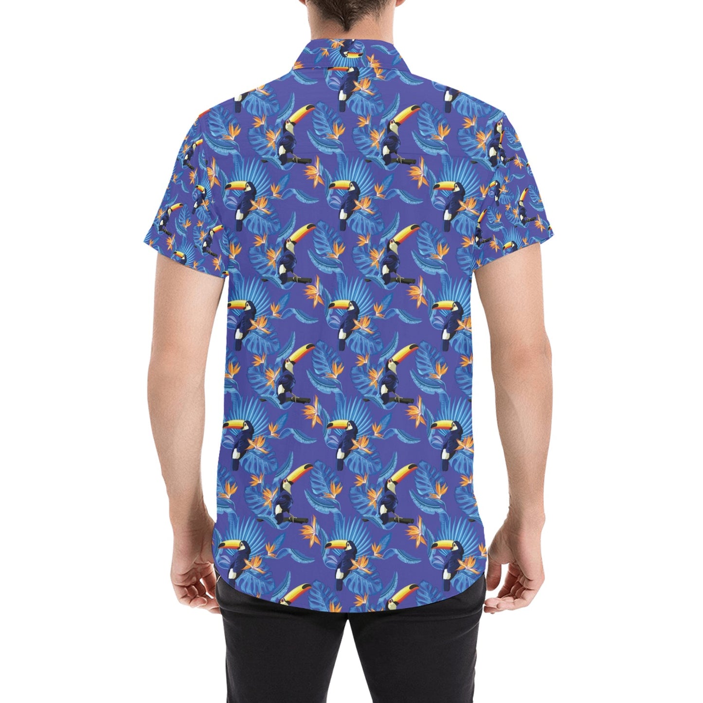 Toucan Print Design LKS306 Men Short Sleeve Button Up Shirt