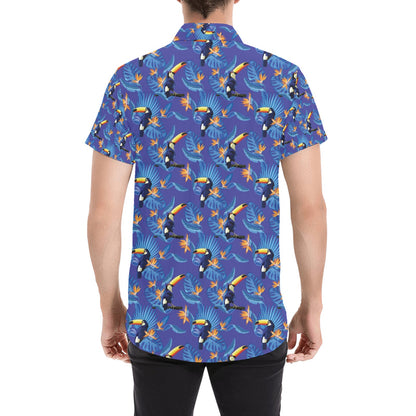 Toucan Print Design LKS306 Men Short Sleeve Button Up Shirt