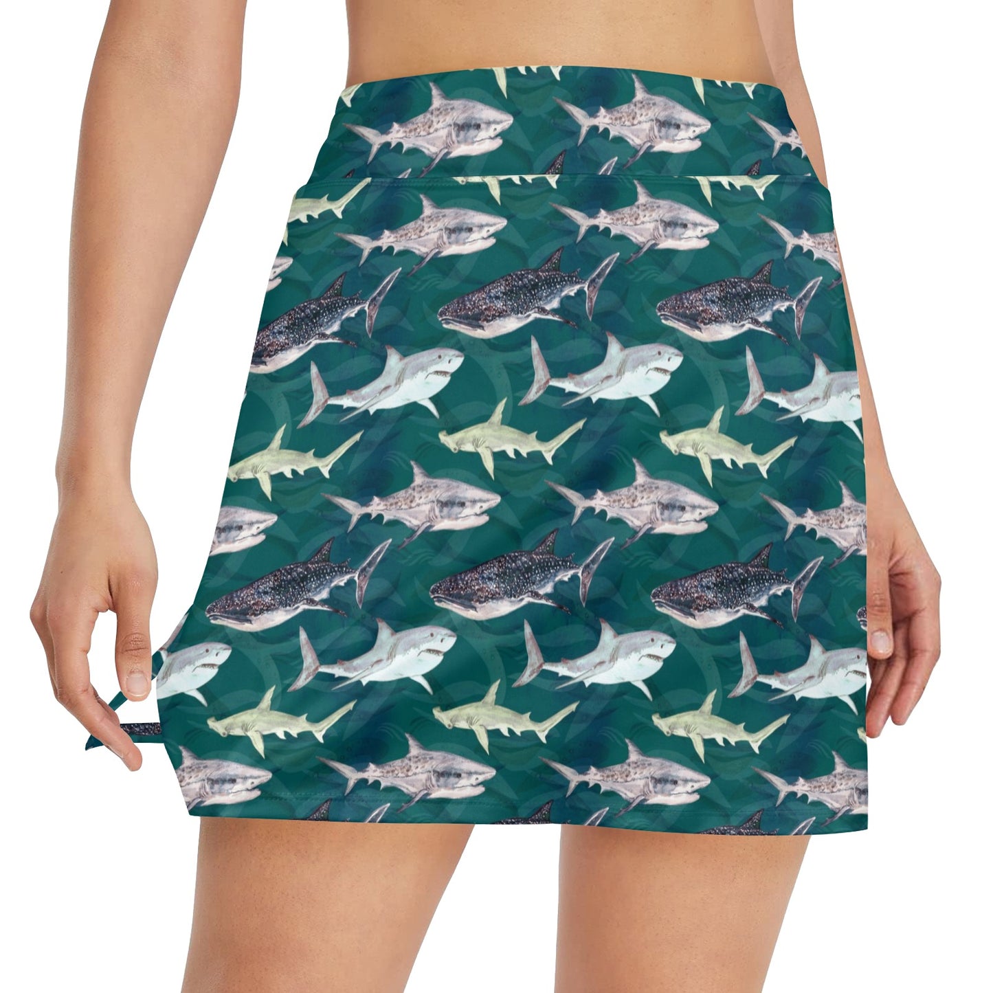 Shark Style Print 17" Golf & Pickleball Skort with Pockets
