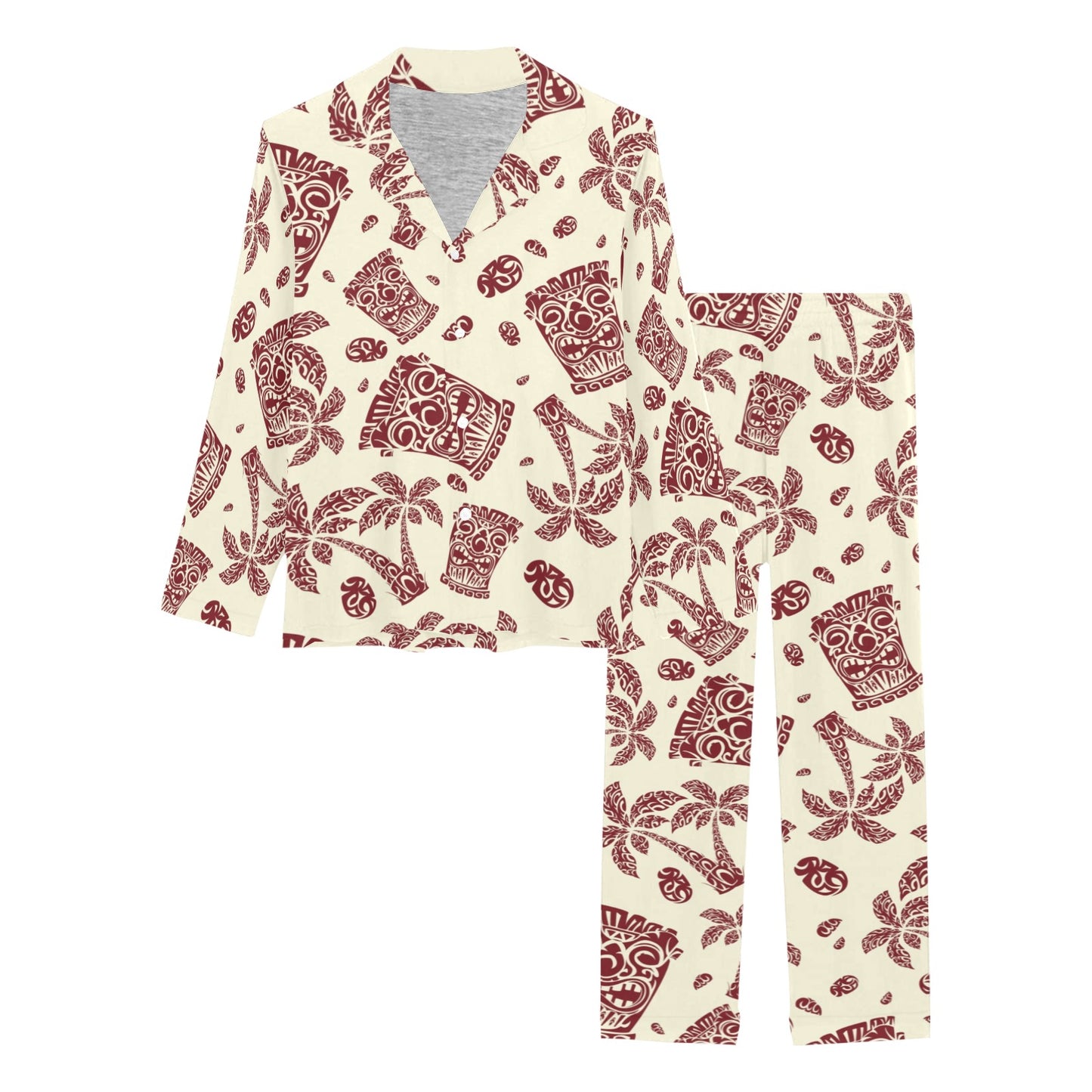 Tiki Tribal Mask Palm Tree Women's Long Pajama Set
