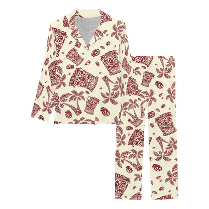 Tiki Tribal Mask Palm Tree Women's Long Pajama Set