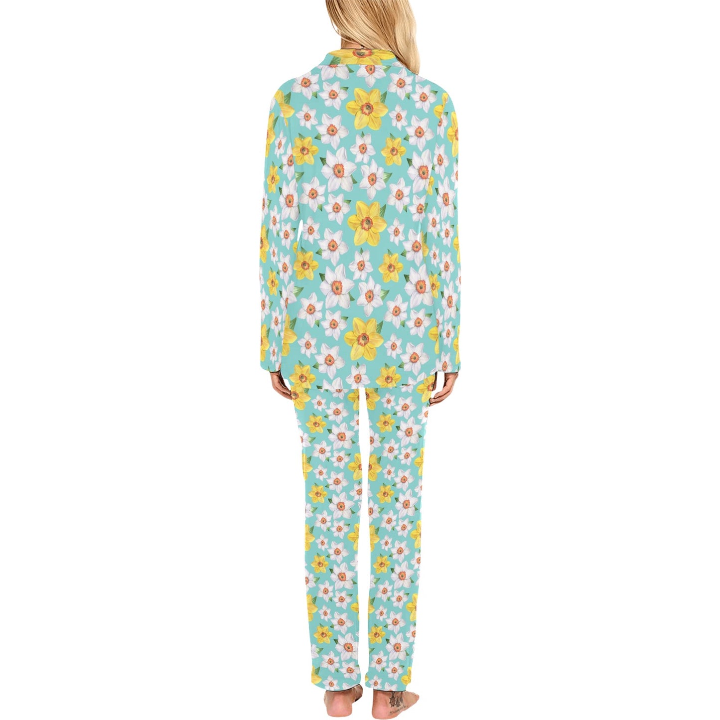 Daffodils Pattern Print Design 02 Women's Long Pajama Set