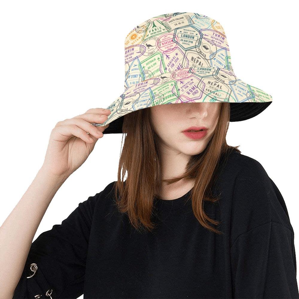 Travel Stamp Print Design LKS303 Unisex Bucket Hat