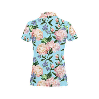 Peony Pattern Print Design PE02 Women's Polo Shirt