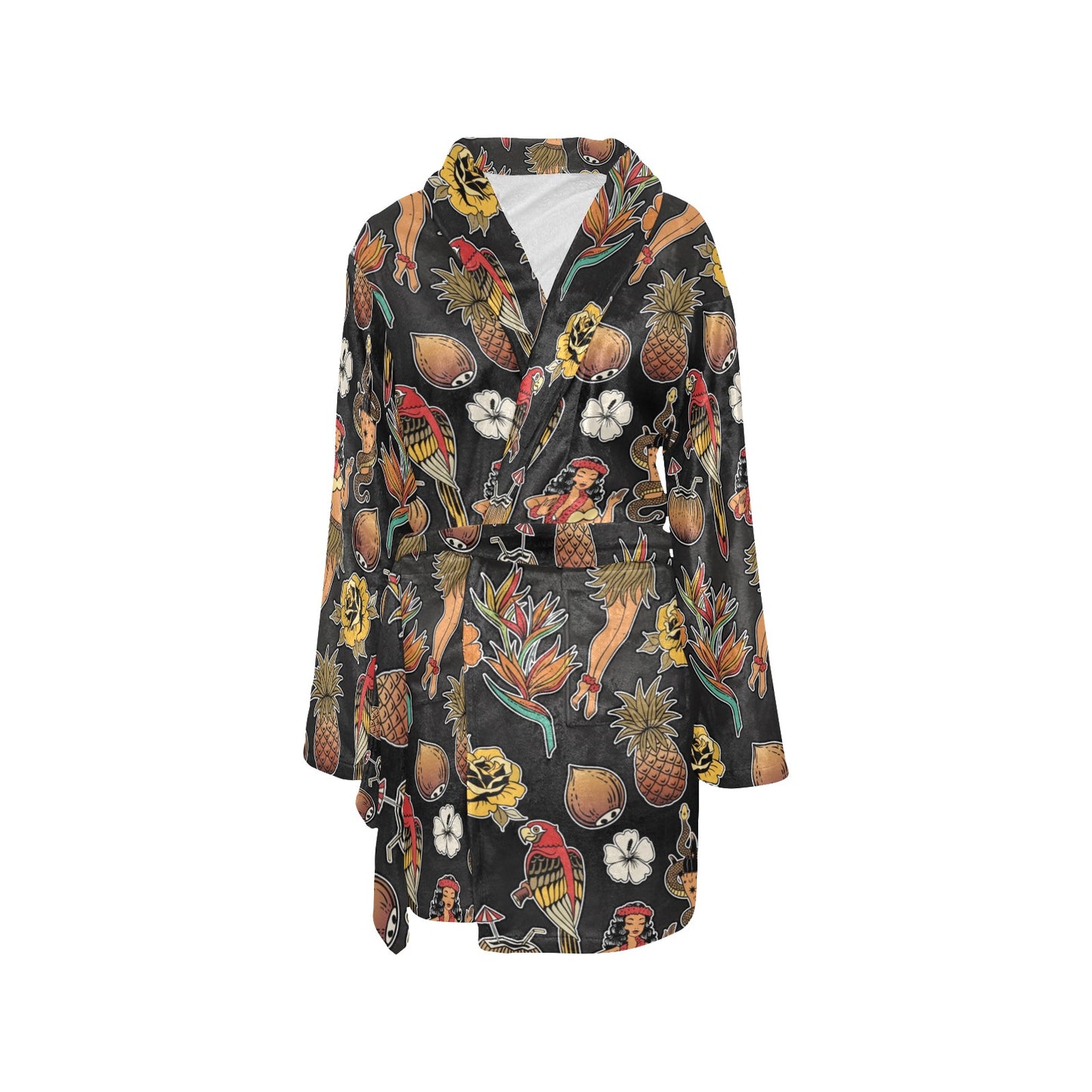 Hula Dancers Hawaiian Style Pattern Print Design 02 Women's Fleece Robe