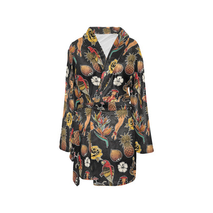 Hula Dancers Hawaiian Style Pattern Print Design 02 Women's Fleece Robe