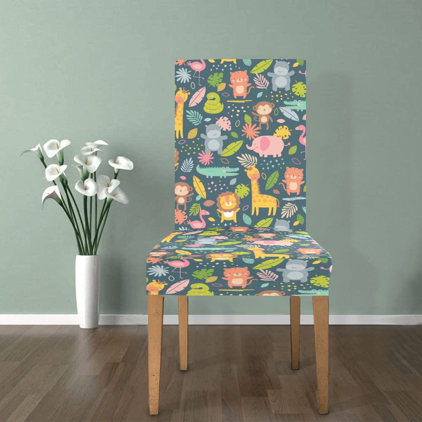 Safari Animal Cartoon Print Design LKS305 Dining Chair Slipcover