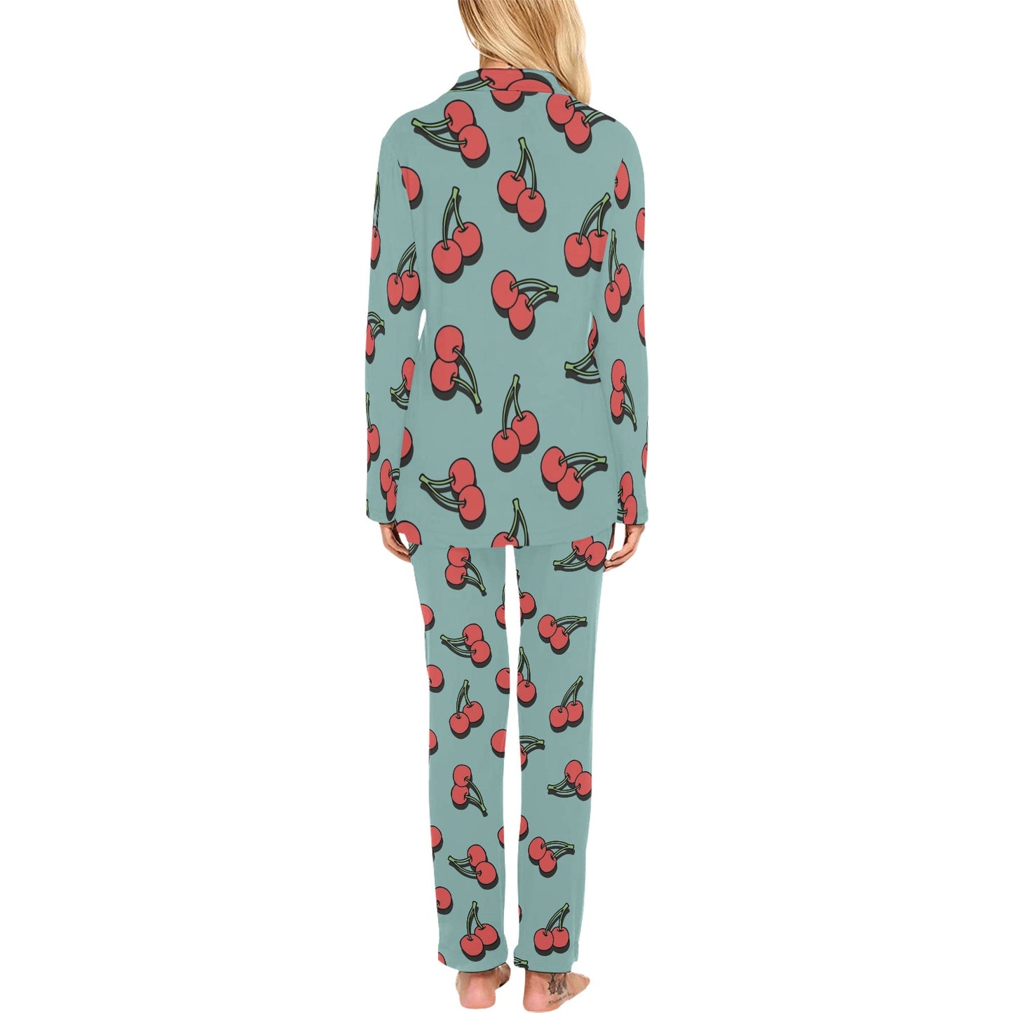 Cherry Pattern Print Design CH03 Women's Long Pajama Set