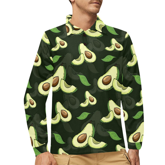 Avocado Pattern Print Design AC07 Long Sleeve Polo Shirt For Men's