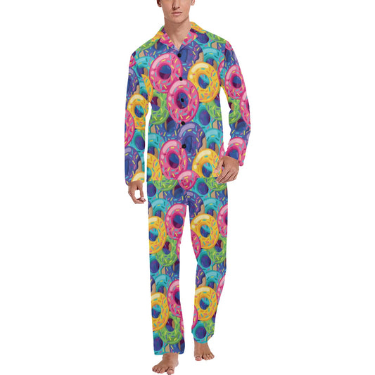 Donut Pattern Print Design DN010 Men's Long Pajama Set