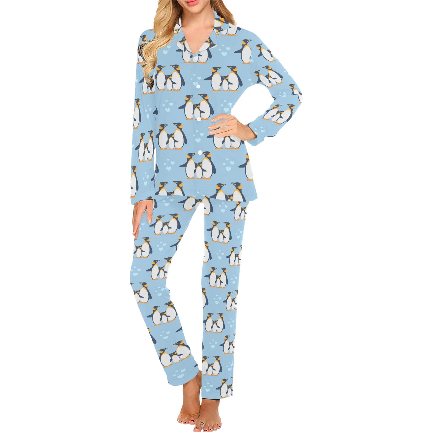 Penguin Pattern Print Design A04 Women's Long Pajama Set