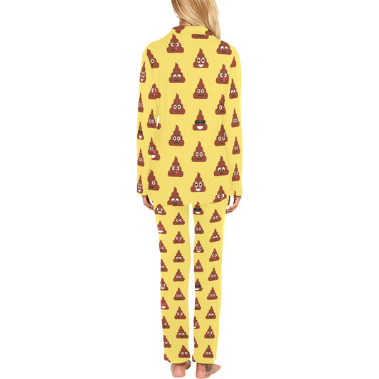 Emoji Poop Print Pattern Women's Long Pajama Set