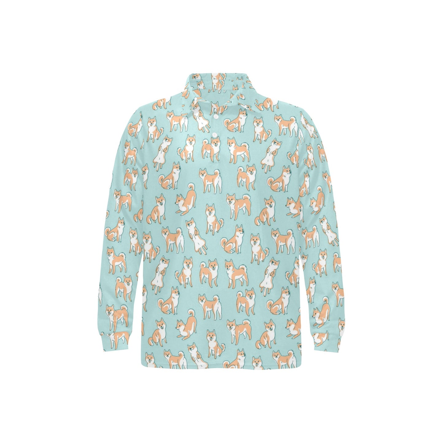 Shiba Inu Print Design LKS304 Long Sleeve Polo Shirt For Men's