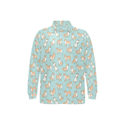 Shiba Inu Print Design LKS304 Long Sleeve Polo Shirt For Men's