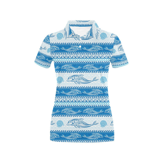 Dolphin Tribal Print Pattern Women's Polo Shirt