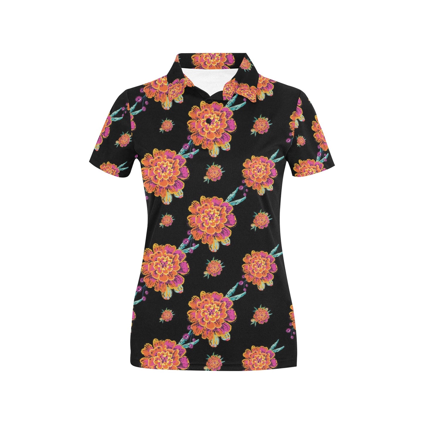 Marigold Pattern Print Design 01 Women's Polo Shirt