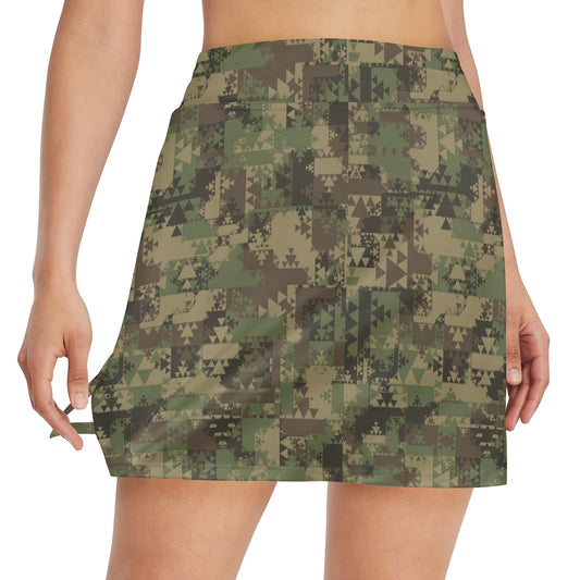 Camouflage Aztec Green Army Print 17" Golf & Pickleball Skort with Pockets