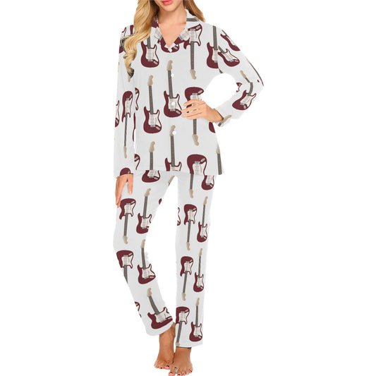Bass Guitar Pattern Print Design 03 Women's Long Pajama Set