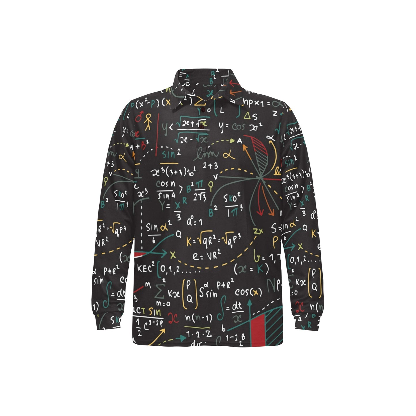 Math Pattern Print Design 04 Long Sleeve Polo Shirt For Men's