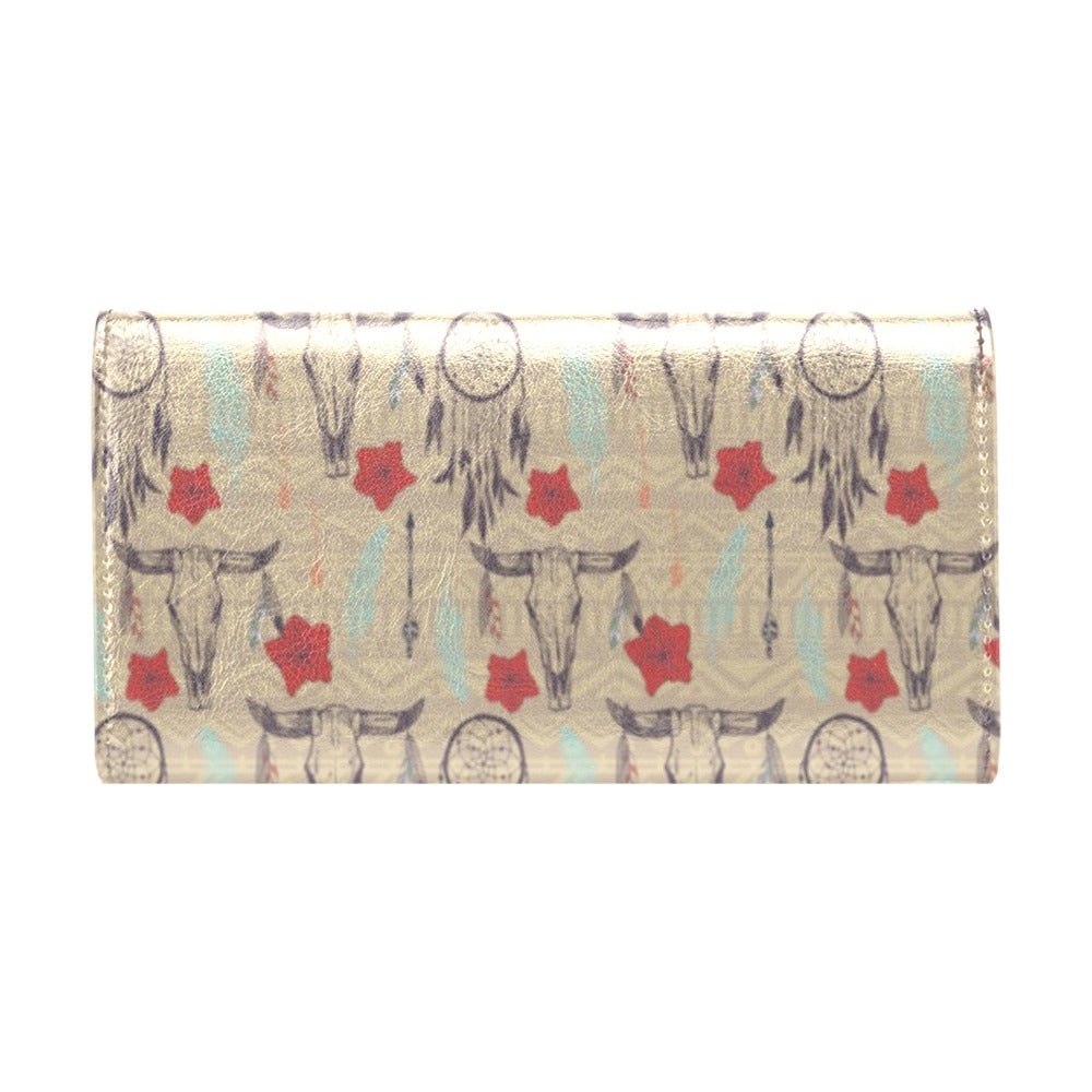 Native Buffalo Head Themed Design Print Women's Trifold Wallet