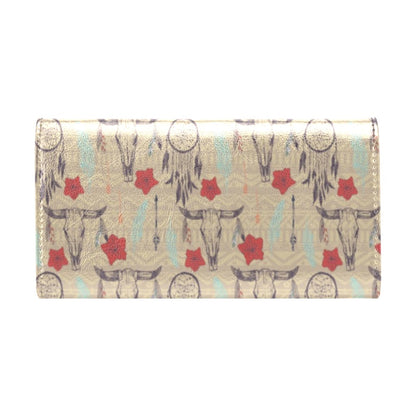 Native Buffalo Head Themed Design Print Women's Trifold Wallet