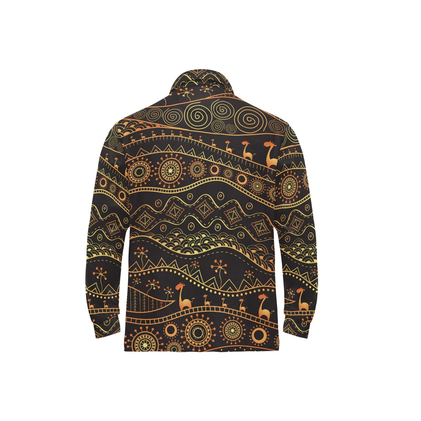 Gold African Design Long Sleeve Polo Shirt For Men's