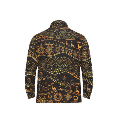 Gold African Design Long Sleeve Polo Shirt For Men's