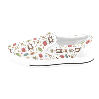 Sewing Equipment Print Design LKS304 White Slip Ons Canvas Women's Shoes