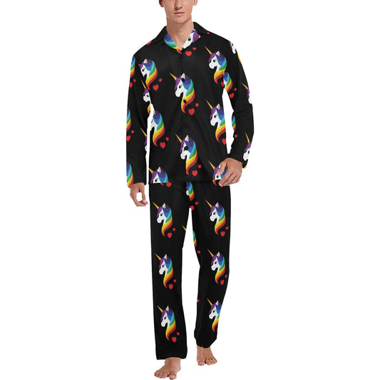 Rainbow Unicorn Pattern Print Design A03 Men's Long Pajama Set