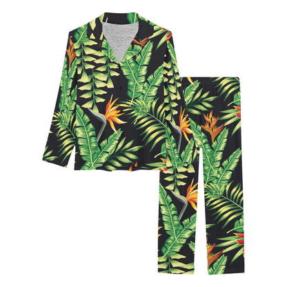 Hawaiian Flower Tropical Palm Leaves Women's Long Pajama Set