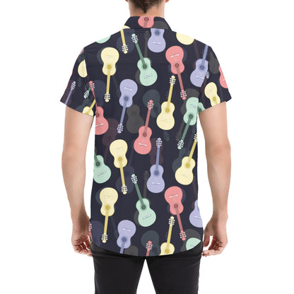 Acoustic Guitar Print Design LKS401 Men Short Sleeve Button Up Shirt