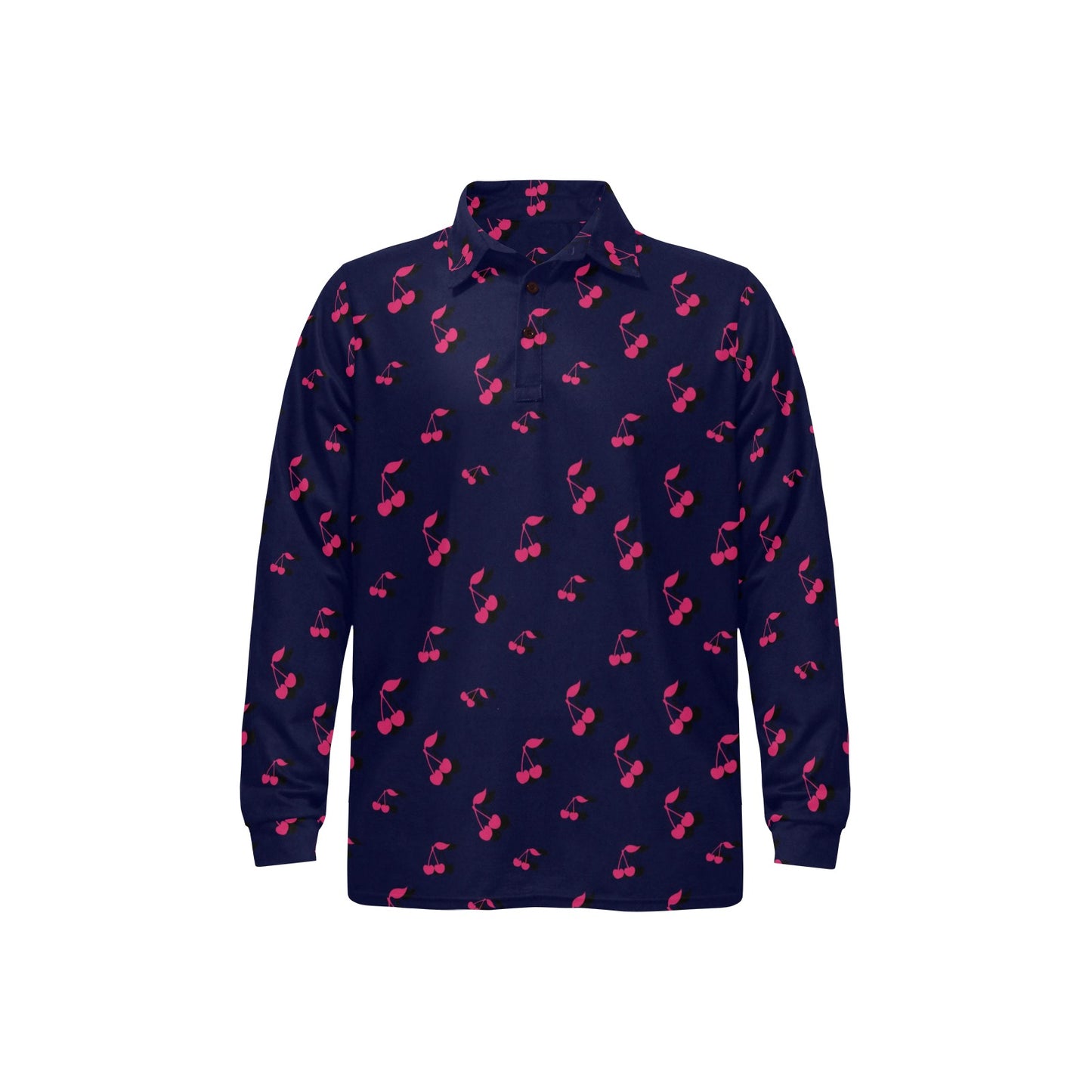 Cherry Pattern Print Design 02 Long Sleeve Polo Shirt For Men's