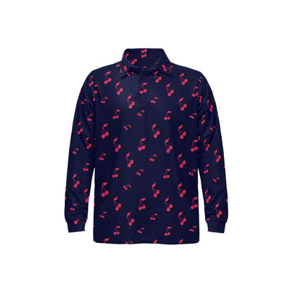 Cherry Pattern Print Design 02 Long Sleeve Polo Shirt For Men's