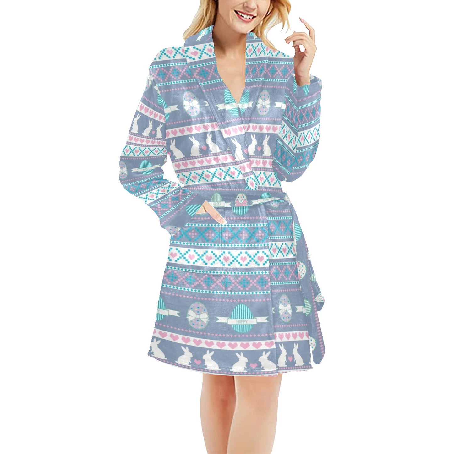 Easter Eggs Pattern Print Design RB013 Women's Fleece Robe
