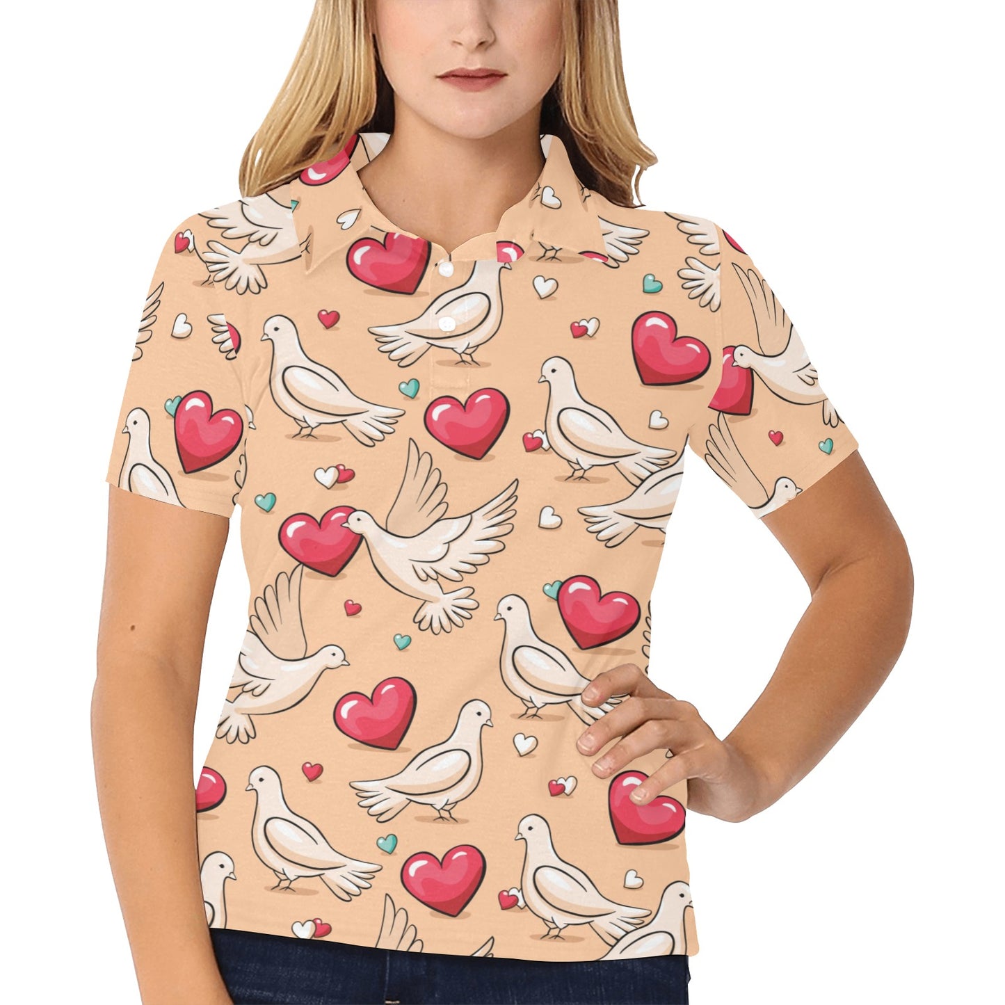 Pigeon Heart Pattern Print Design 04 Women's Polo Shirt