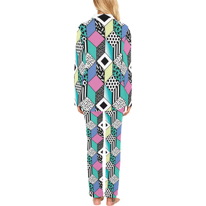 90s Pattern Print Design 3 Women's Long Pajama Set