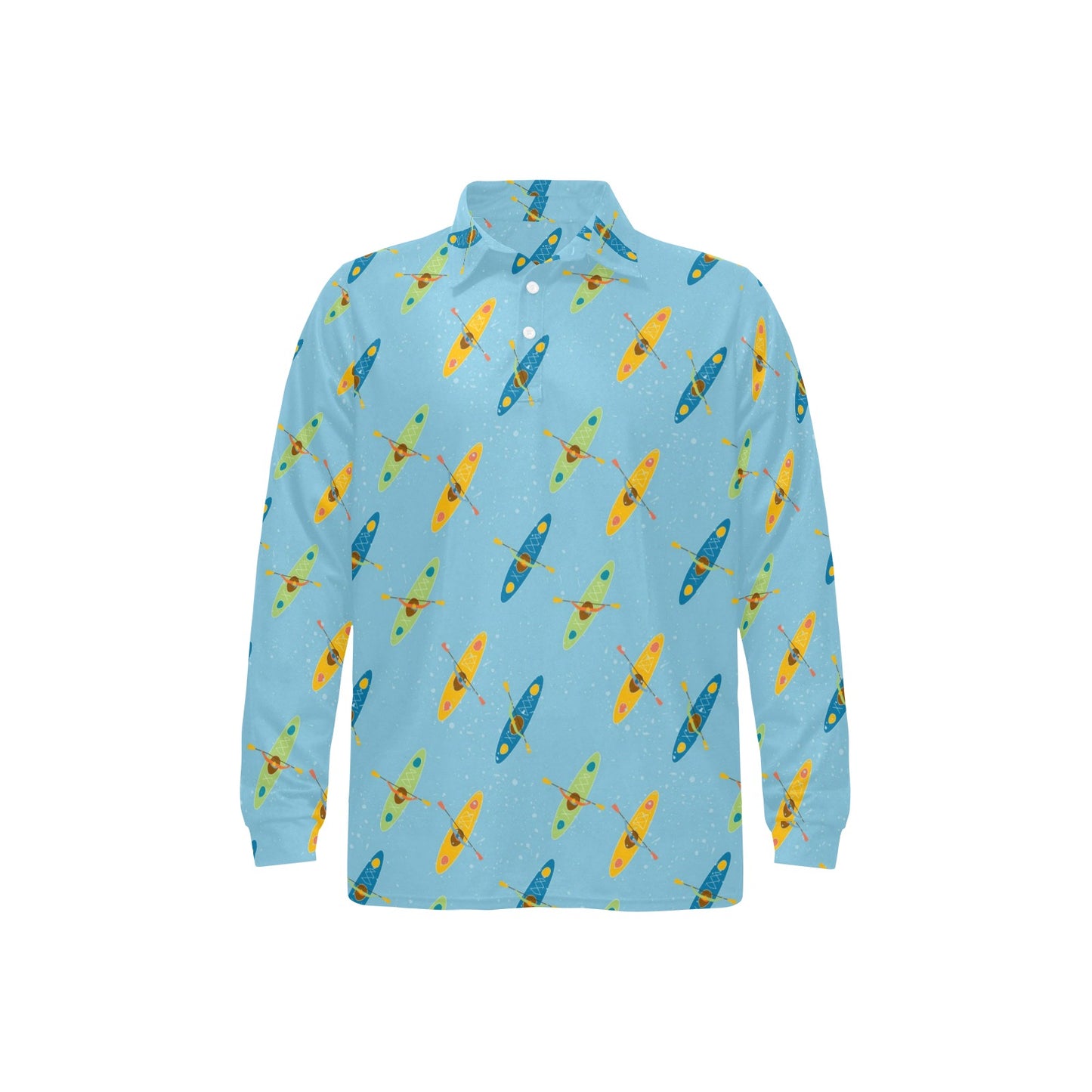 Kayak Pattern Print Design 04 Long Sleeve Polo Shirt For Men's